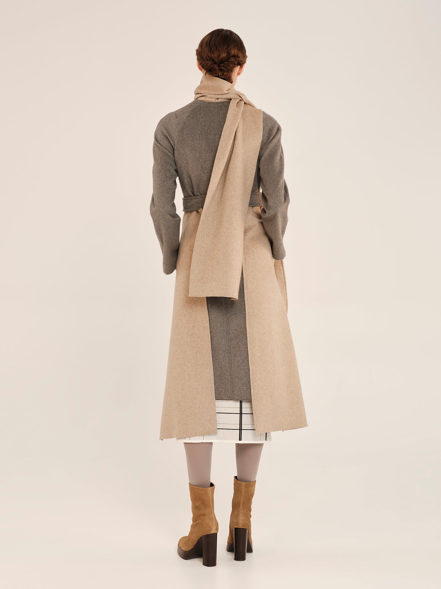 Sculptures Long Coat With Attached Scarf