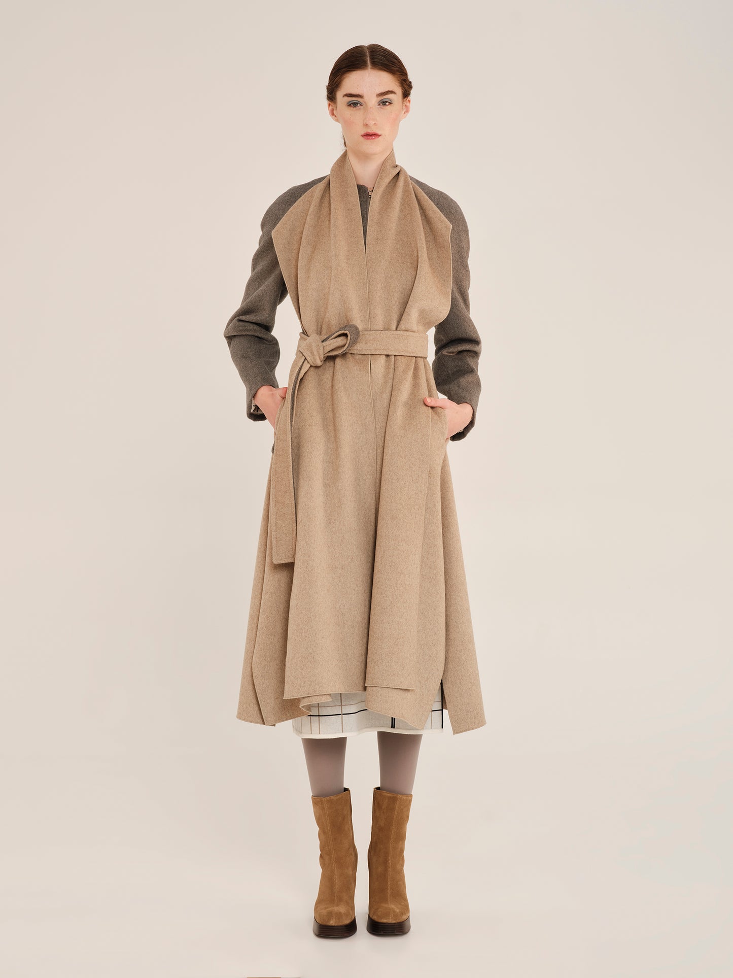 Sculptures Long Coat With Attached Scarf