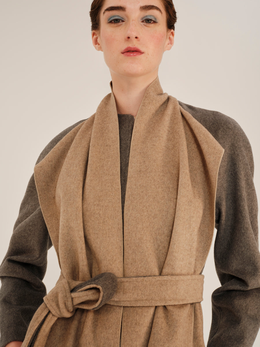 Sculptures Long Coat With Attached Scarf