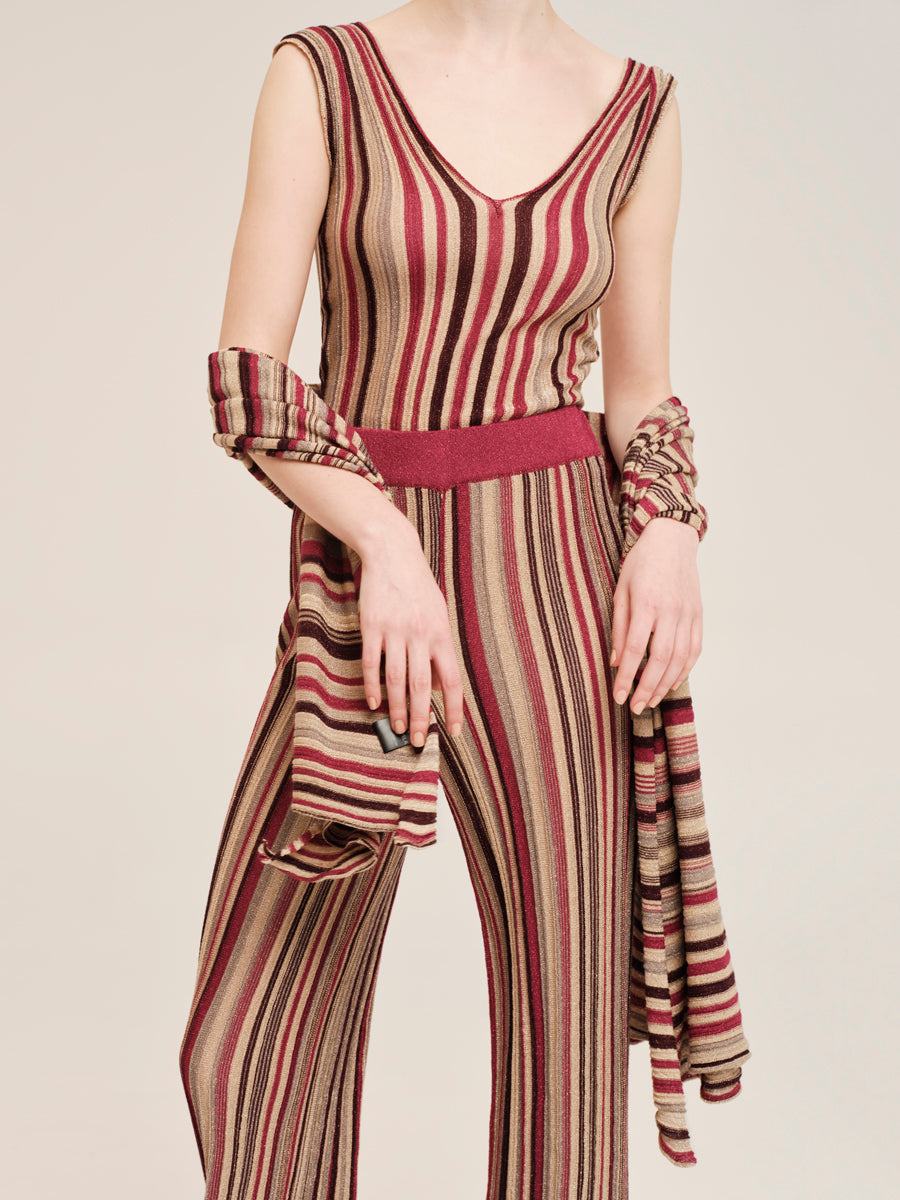 Delight Stripes Sleeveless Top With V Neckline
