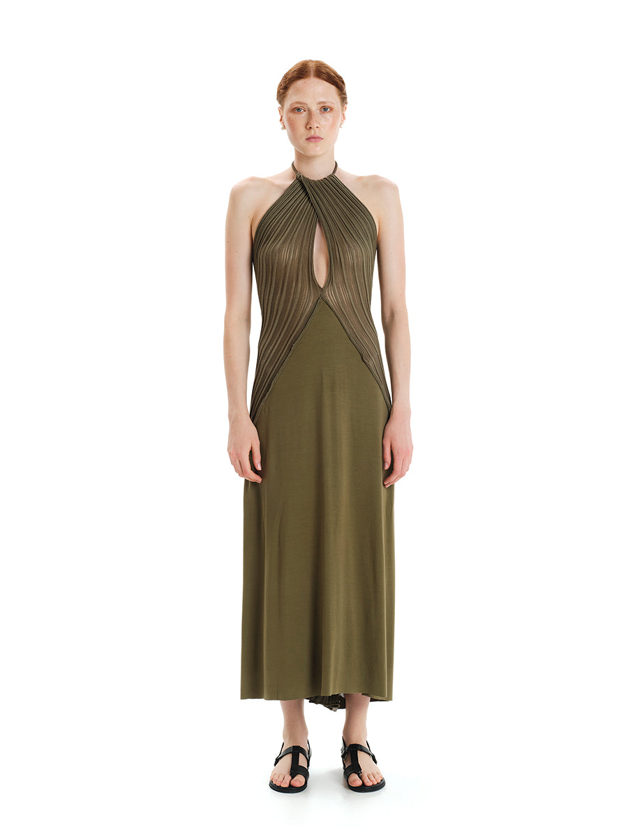 Hybrid Knit Maxi Dress with Halter Top Thread Earthy Shopping Hybrid Knit Maxi Dress with Halter Top Thread Earthy Shopping
