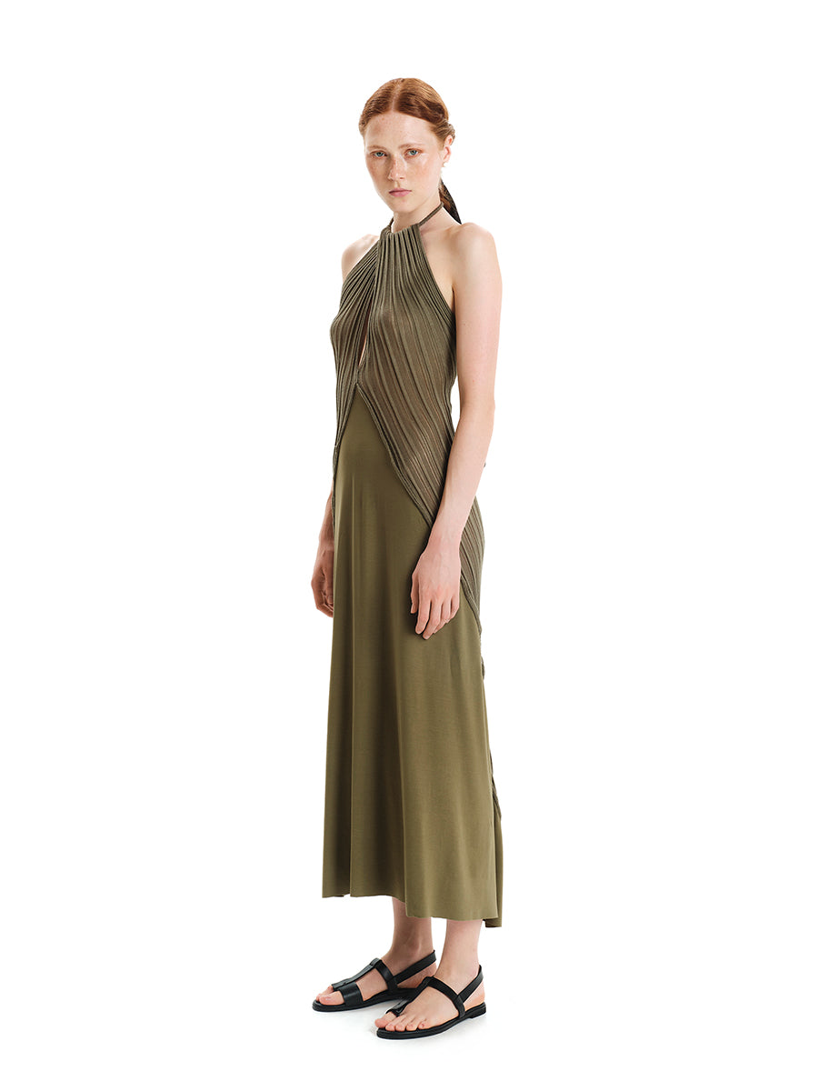 Hybrid Knit Maxi Dress with Halter Top