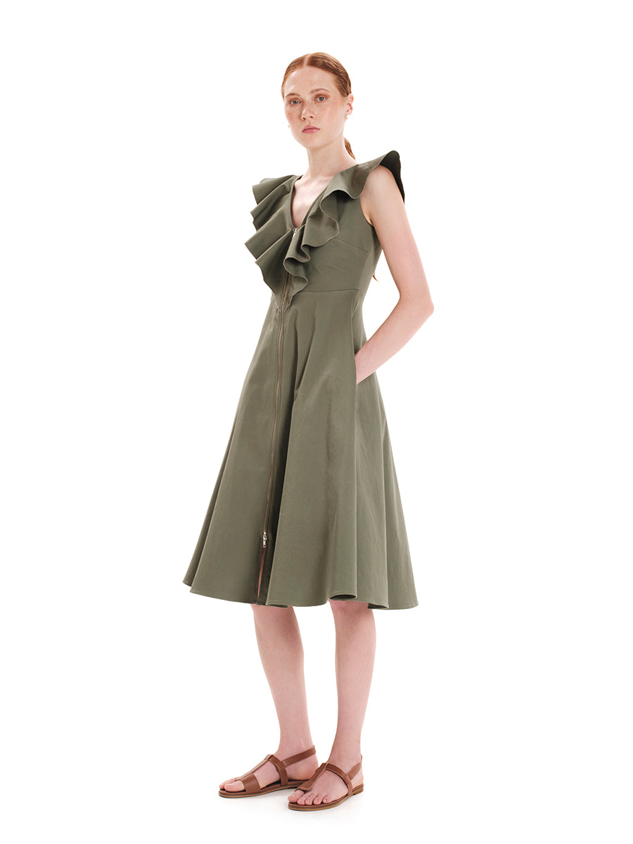 Structured Comfort Midi Dress with Zipper