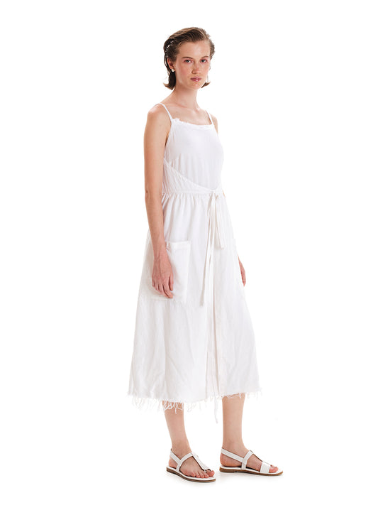 Fringed Linen Midi Dress