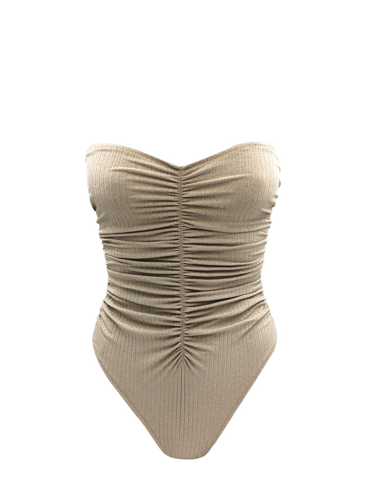 Ruched golden strapless One-piece