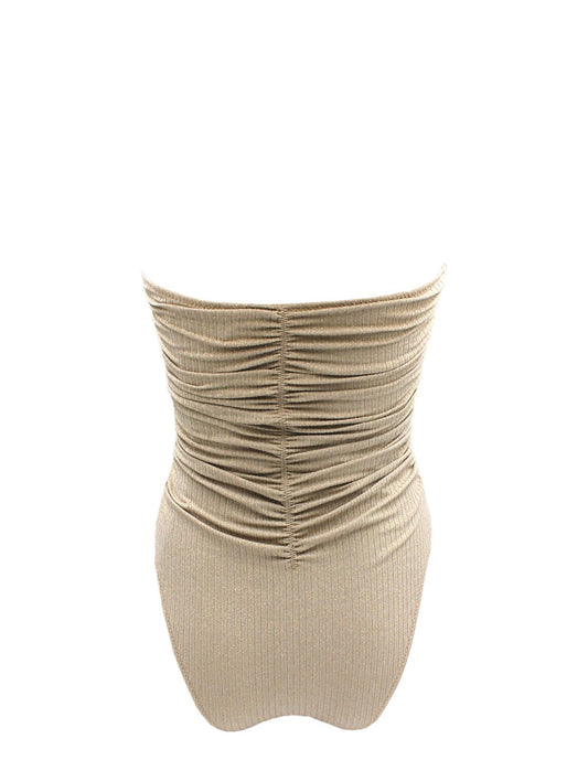 Ruched golden strapless One-piece