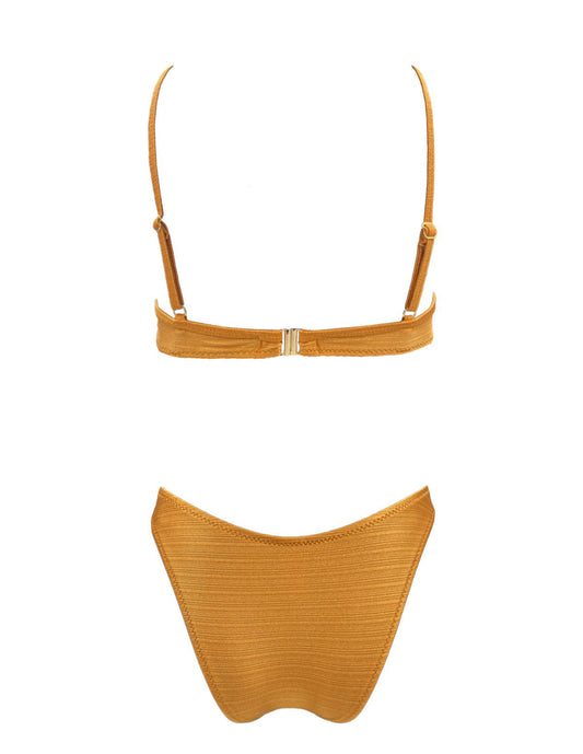 Ruffled shiny copper underwire Bikini