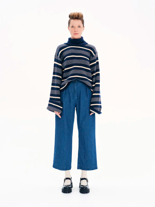 Winter Love Stripes Pullover with High Collar