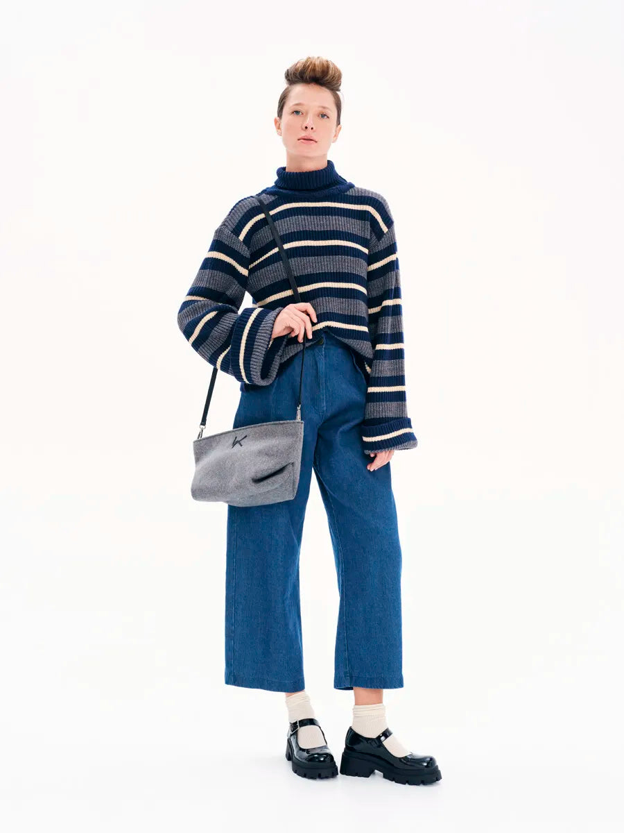 Winter Love Stripes Pullover with High Collar