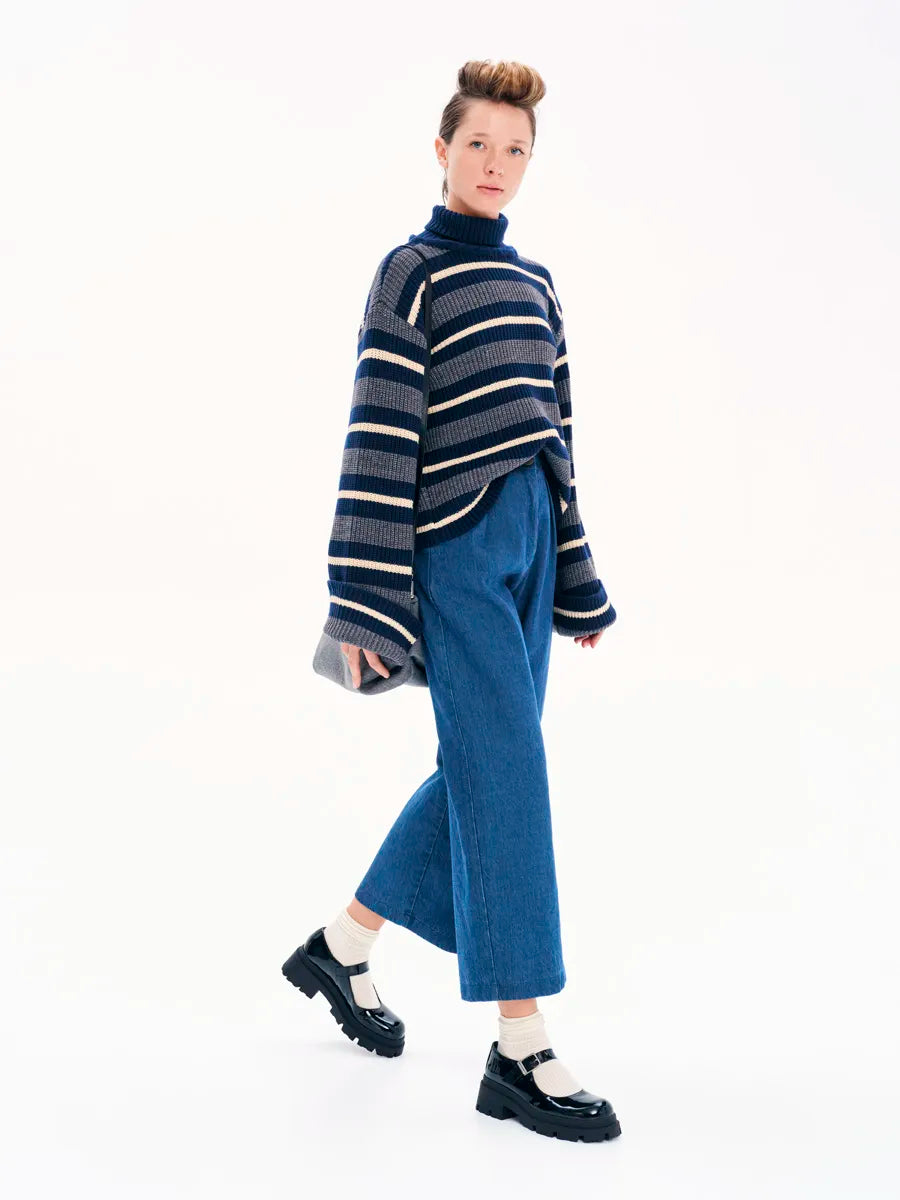 Winter Love Stripes Pullover with High Collar