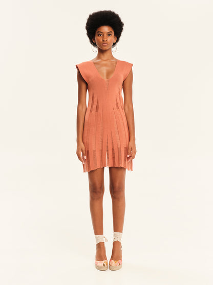 Magic Sunsets Knit V-Neckline Mini Dress