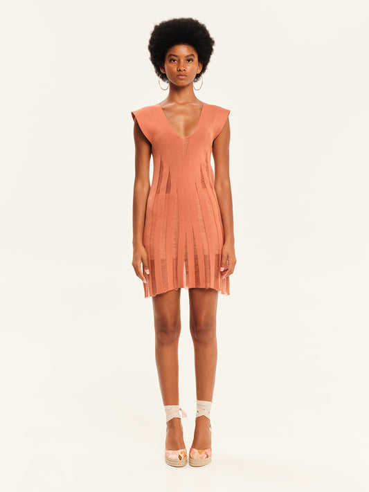Magic Sunsets Knit V-Neckline Mini Dress
