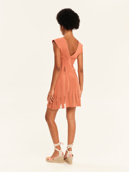 Magic Sunsets Knit V-Neckline Mini Dress
