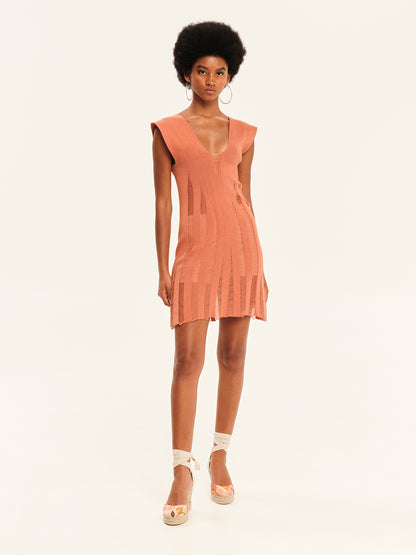 Magic Sunsets Knit V-Neckline Mini Dress