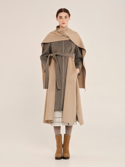 Sculptures Long Coat With Attached Scarf