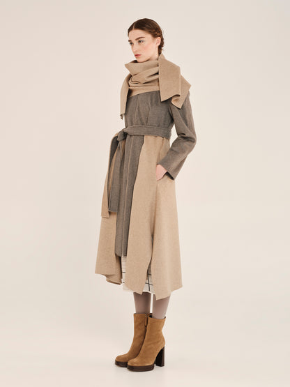 Sculptures Long Coat With Attached Scarf