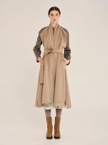 Sculptures Long Coat With Attached Scarf