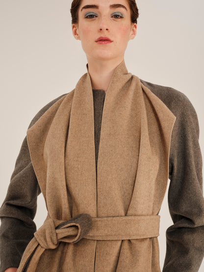 Sculptures Long Coat With Attached Scarf