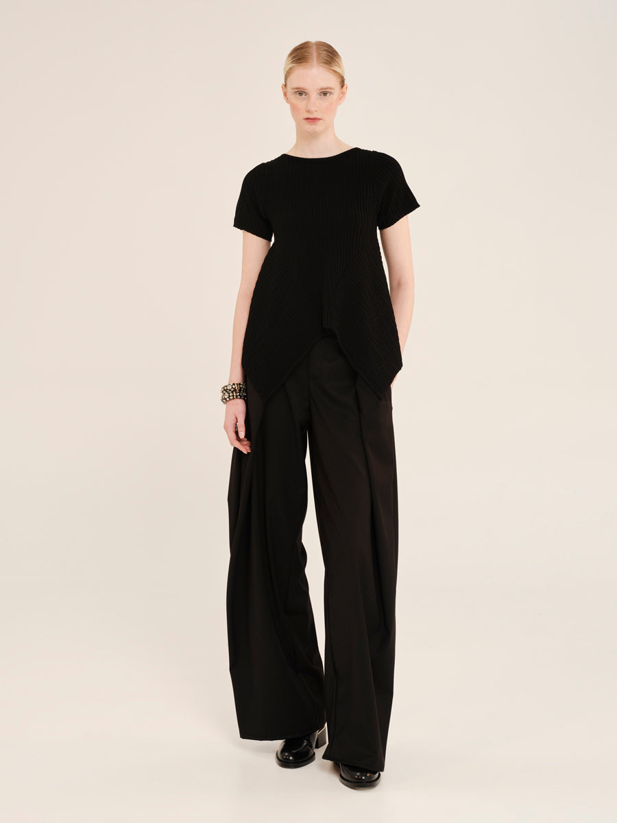 Knit Nervure Blouse With Flared Panels