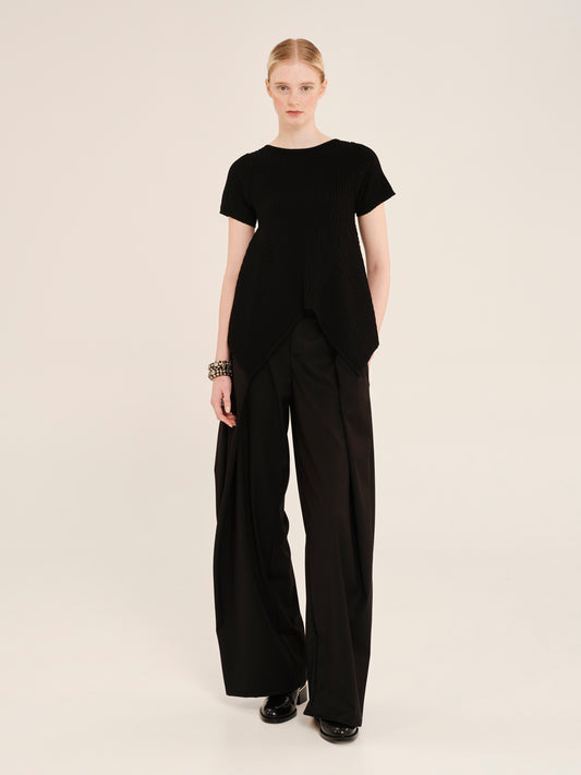 Knit Nervure Blouse With Flared Panels