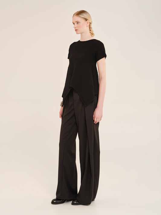 Knit Nervure Blouse With Flared Panels