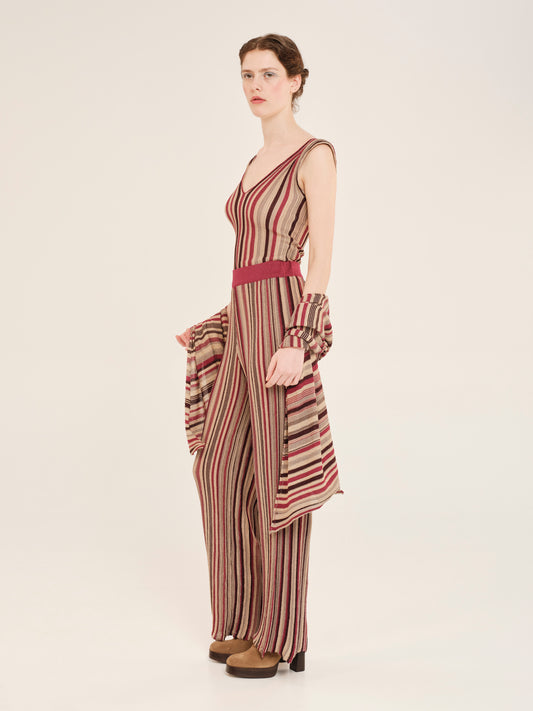 Delight Stripes Sleeveless Top With V Neckline