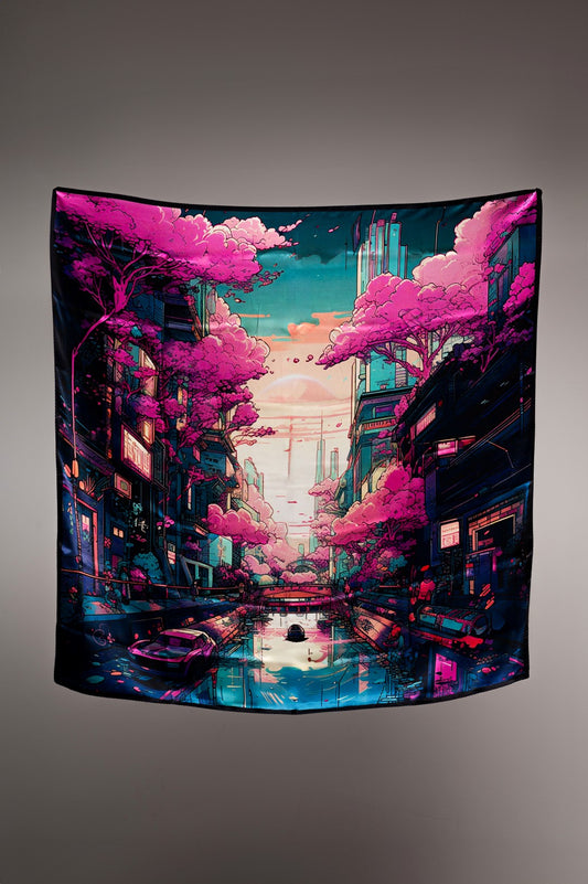 Cyber Blossoms silk scarf