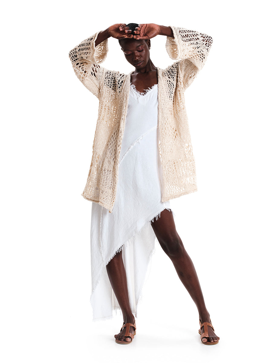 Fringed Linen Asymmetric Dress