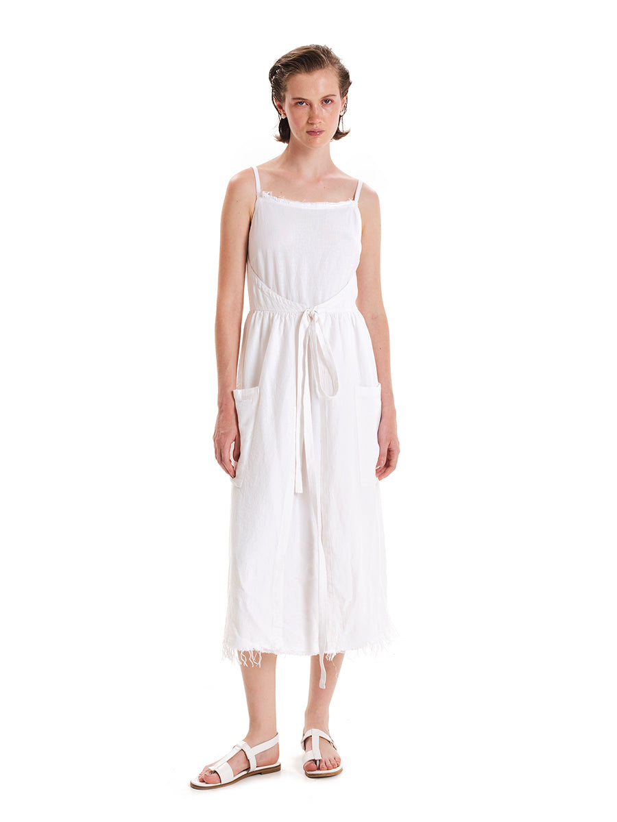 Fringed Linen Midi Dress