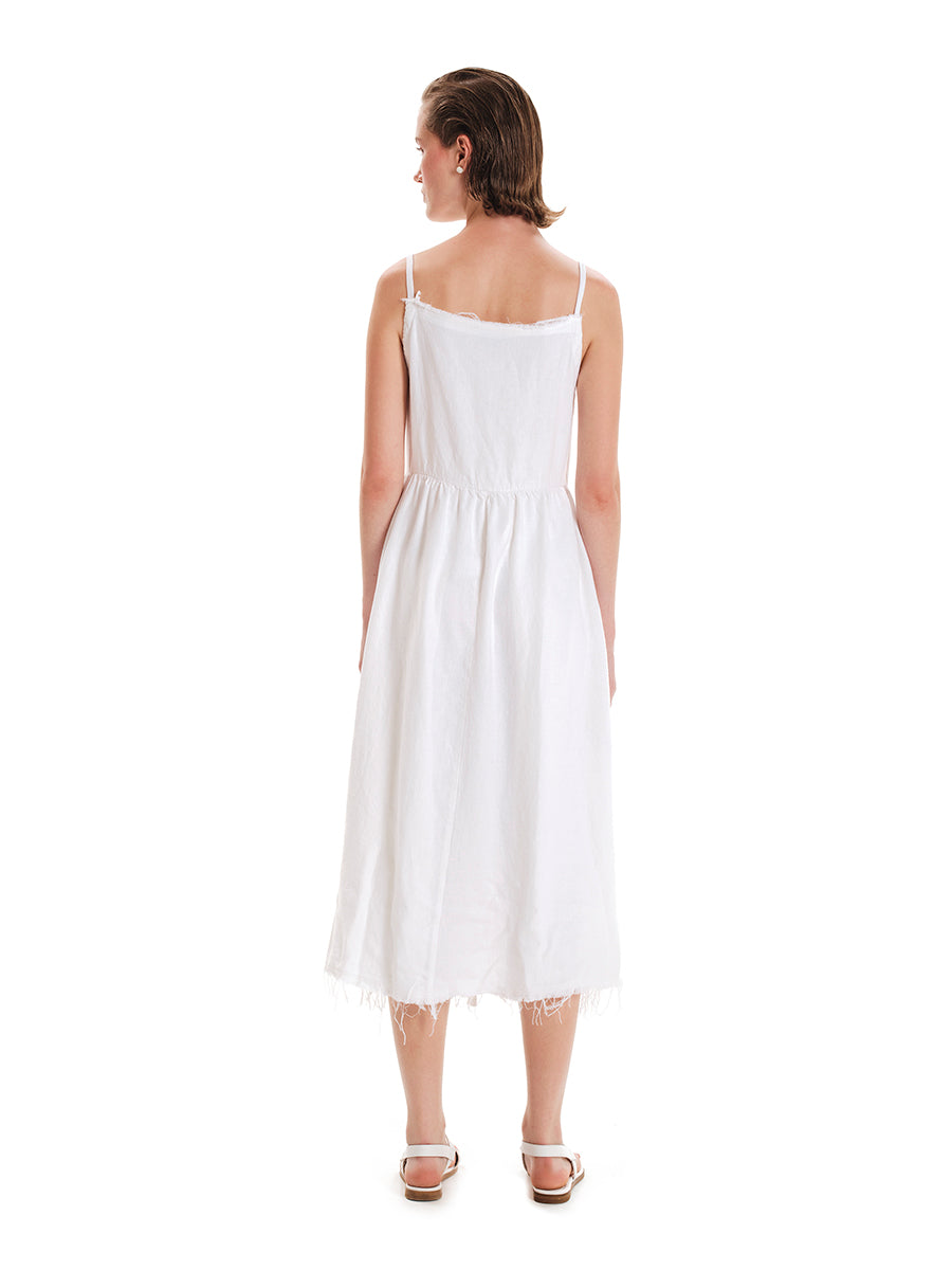 Fringed Linen Midi Dress
