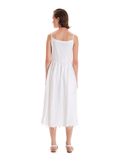 Fringed Linen Midi Dress