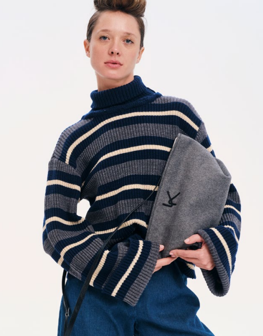 Winter Love Stripes Pullover with High Collar