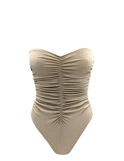 Ruched golden strapless One-piece