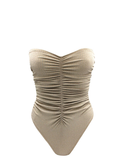 Ruched golden strapless One-piece