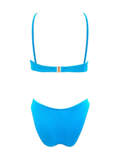 Ruched sky blue underwire Bikini