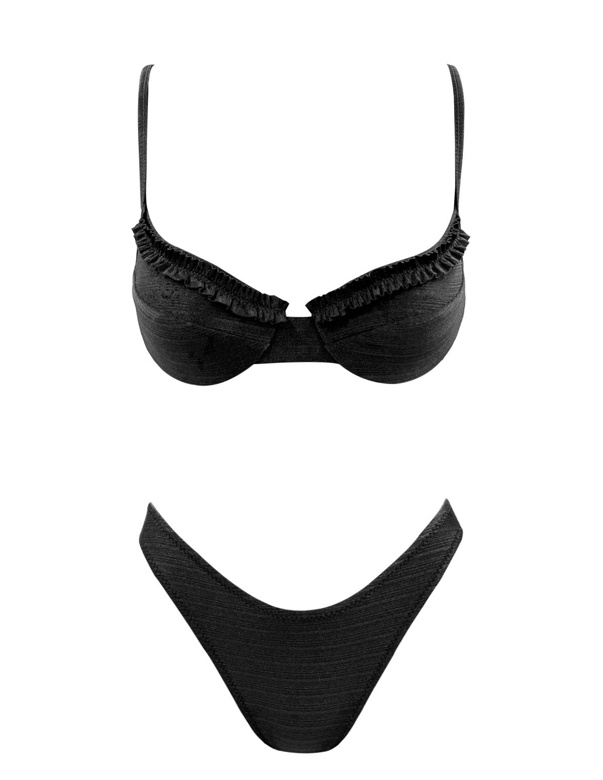 Ruffled shiny black underwire Bikini