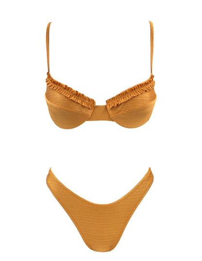 Ruffled shiny copper underwire Bikini
