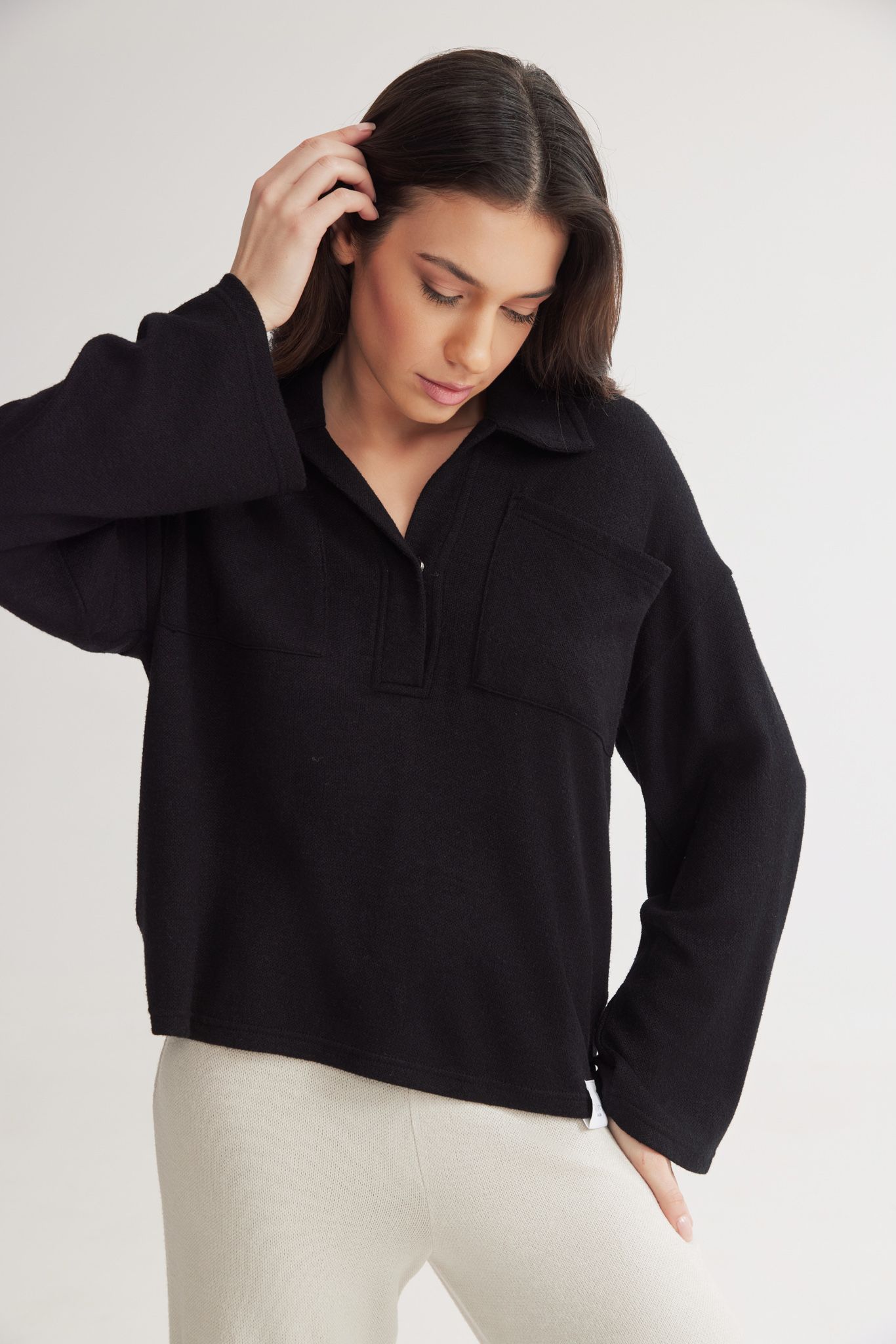 Winter Sweatshirt Polo Top