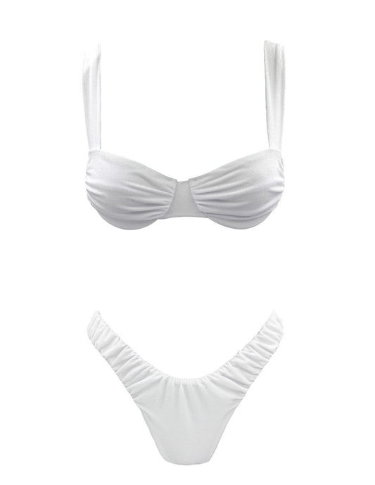 Wire white Bikini with ruched bottom